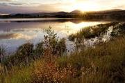 rural lake at sunset