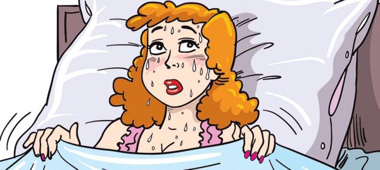 woman experiencing night sweat cartoon